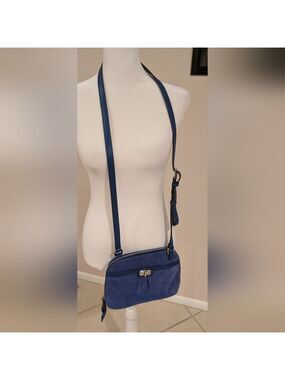 B.Makovsky Blue Suede And Leather Crossbody Bag, With A Lot Of Pockets.